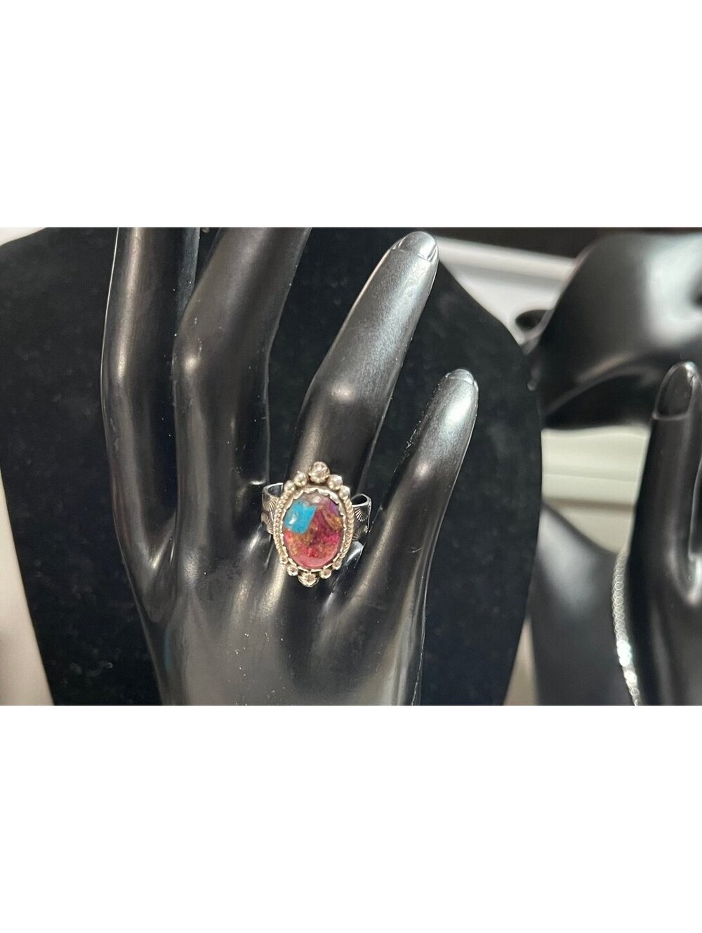 Spiny Oyster Copper Turquoise Sterling Silver Ring Size 8